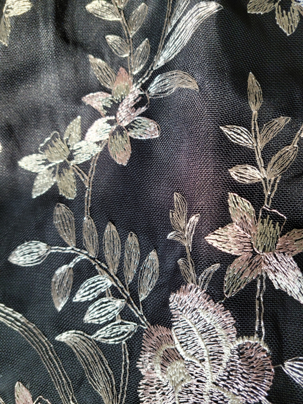 connected apparel Black Midi Dress with Silver Floral Embroidery - Picture 10 of 11